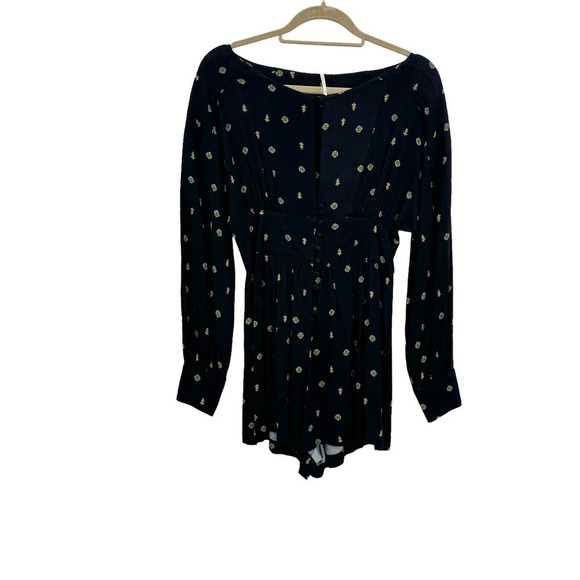 Free People Love Grows Floral Printed Romper Long Sleeve Black Size XS - Picture 3 of 11